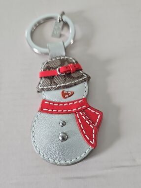 Coach Silver and Red Snowman Leather Keychain